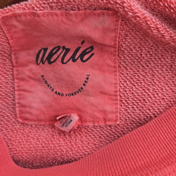Aerie Pretty Coral Sweatshirt Oversized Medium Heart Distressed - Picture 6 of 6